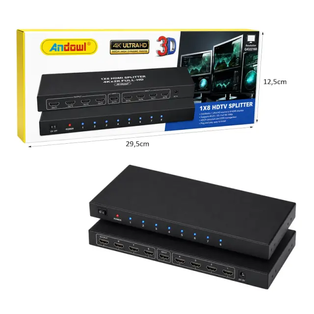 Andowl Διακλαδωτής HDMI 1 σε 8 4K Ultra HD με Υποστήριξη 3D Q-HD2100 - HDMI Splitter 0751168 3