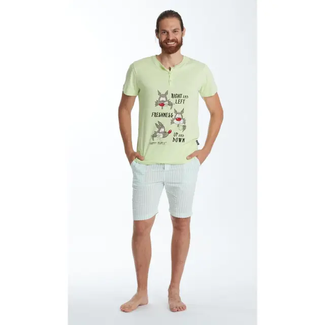 Ανδρική πυτζάμα κοντομάνικη με βερμούδα Vichy Verde 6294 Καρώ-Πράσινο Ανοιχτό Happy People