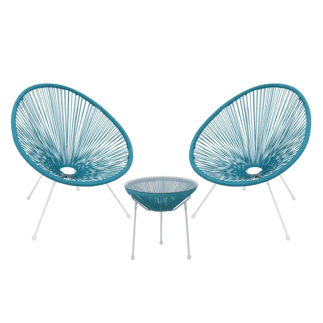 Πολυθρόνα ACAPULCO Σετ Άσπρο/Μπλε Πλαστικό/Rattan