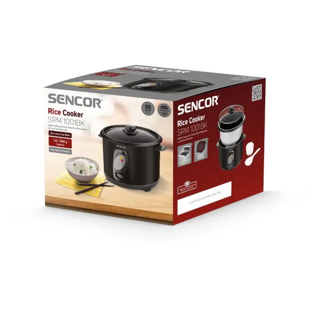 Ατμομάγειρας Ρυζιού Rice Cooker 1lt Stainless Steel Sencor SRM 1001BK Μαύρο 2