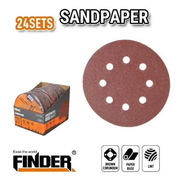 Φύλλα λείανσης για έκκεντρο τριβείο - 5pcs - 125mm - 120P - 8holes - Finder - 196250 2