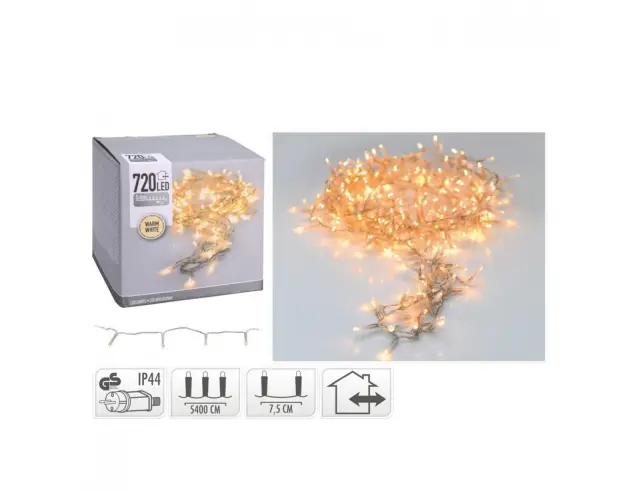 720 Φωτάκια LED - 53.9 Μέτρα + 3 Μέτρα σύνδεσης, Κανονική Διάταξη, Διάφανο καλώδιο PVC - Θερμό λευκό AX7404070 2