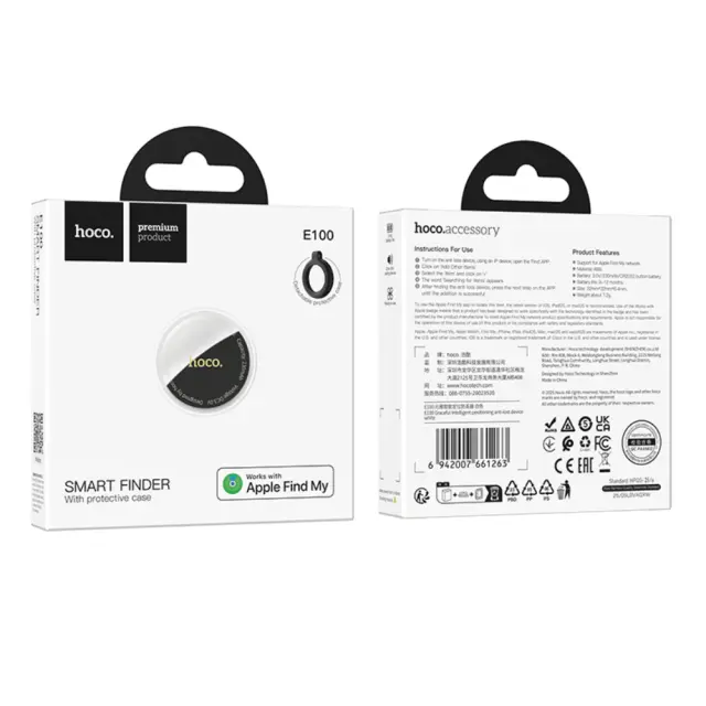 Hoco Tag E100 Anti-Lost Device Μόνο για iOS Συμβατό με Apple Find My Network με Προστατευτική Θήκη με Υποδοχή για Λουράκι Λευκό 2