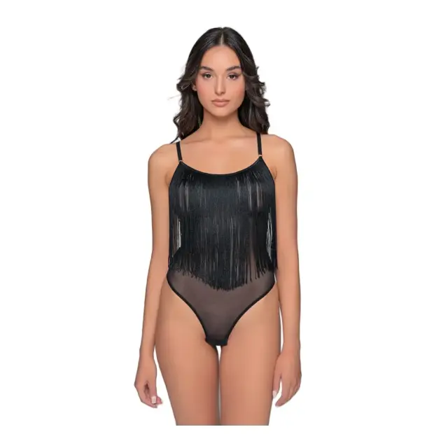 Milena Γυναικείο Κορμάκι String Τούλι Κρόσια, Χρώμα Μαύρο