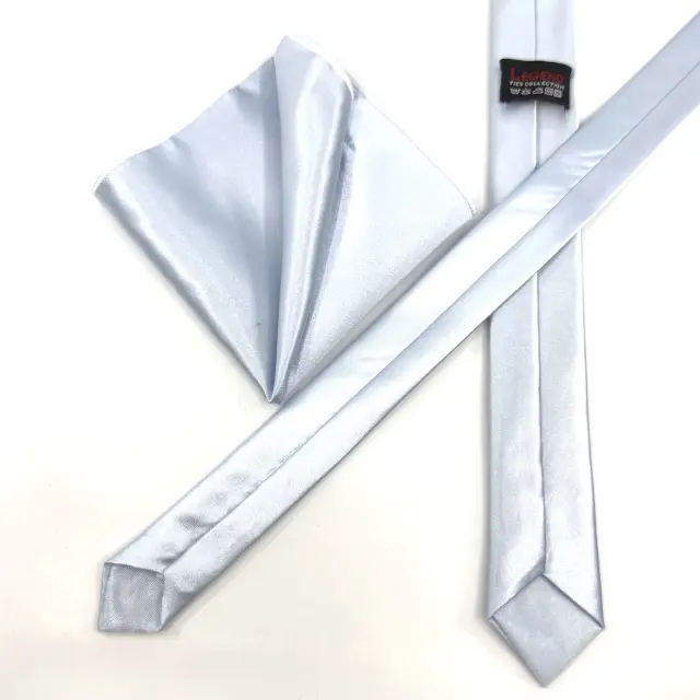 Σιέλ Γραβάτα Σατέν Glossy Slim 4,5 cm με Ασορτί Μαντήλι 3