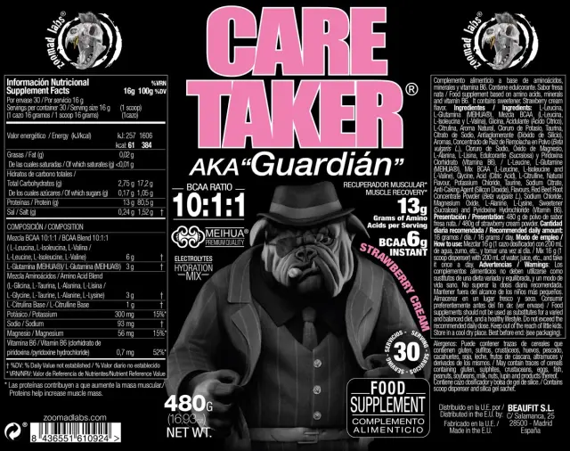 Zoomad Labs Caretaker® BCAAs 10:1:1 Strawberry & Cream, 480 g 2