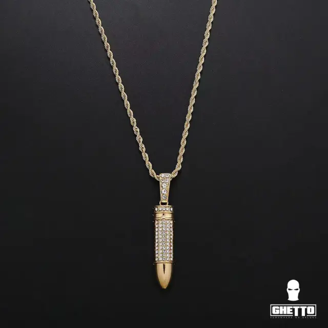Ghetto Hip Hop Necklace Twist Chain Bullet Diamond Pendant 2