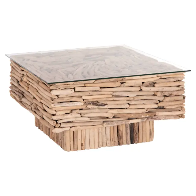 Τραπέζι σαλονιού τετράγωνο Sparrow DRIFTWOOD--γυαλί 95x95x51,5 εκ.
