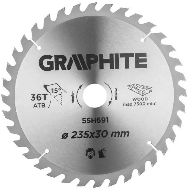 Δίσκος Πριονιού Graphite 55H691 Καρβιδίου, 235 x 30 mm, 36 Δόντια