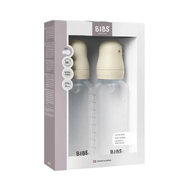 BIBS - Baby Bottle Round Silicone 2 Pack Medium Flow - Ivory - 270 ml - Baby and Children
