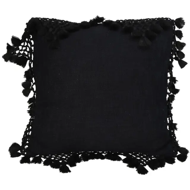 Μαξιλάρι Με Φούντες Μαύρο Βαμβακερό 45x45cm