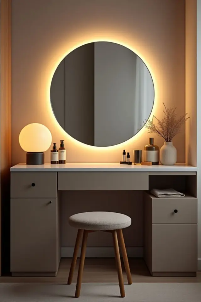 Stewehome Μεγάλος στρογγυλός καθρέφτης με LED φωτισμό για τοίχο κουζίνα μπάνιο μακιγιάζ Λευκό 60x60 cm
