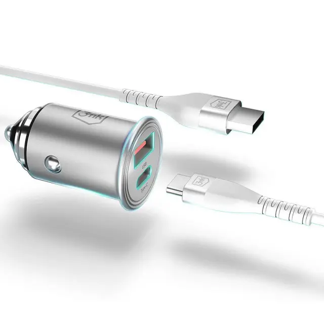 3mk® Φορτίστης Αυτοκινήτου Γρήγορης Φόρτισης με 1xUSB και 1xUSB-C 45W- Silver 2