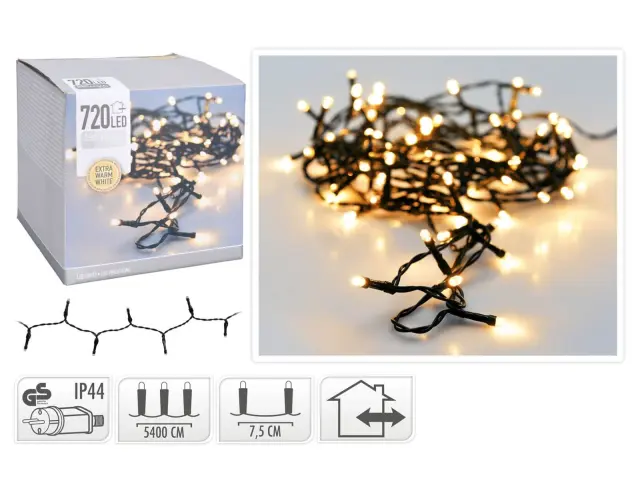 720 Φωτάκια LED - 54 Μέτρα + 3 Μέτρα σύνδεσης, Κανονική Διάταξη, Πράσινο καλώδιο PVC - Extra Θερμό Λευκό AX8401570