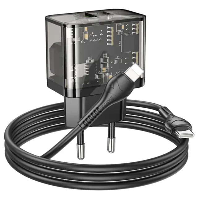 Hoco Φορτιστής με Θύρες USB-C, USB-A και Καλώδιο Lightning 45W Μαύρος N34