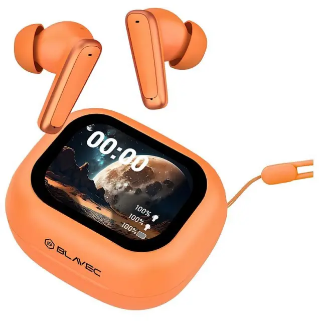 True Wireless Ακουστικά Bluetooth Blavec BW-07 Live ANC με Οθόνη LCD Πορτοκαλί N71618