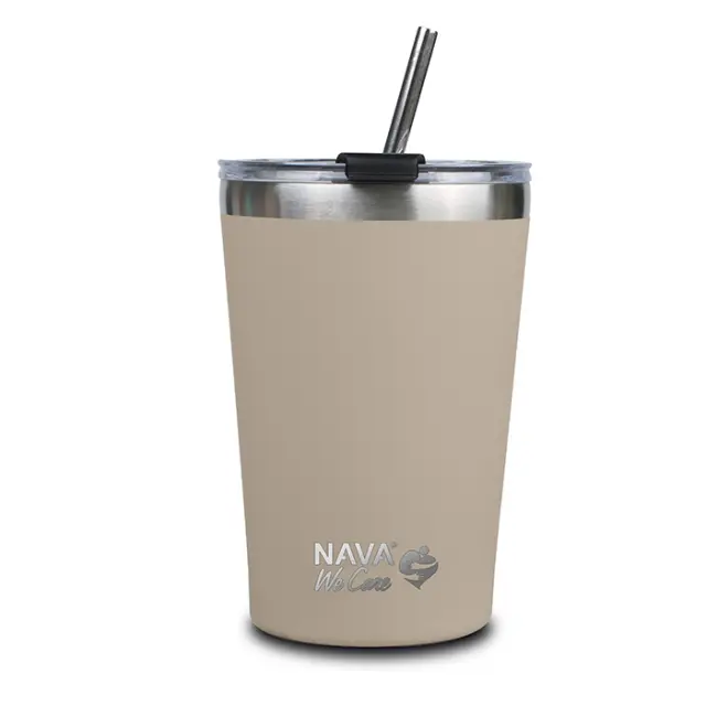 Nava We Care Ποτήρι Θερμός Ανοξείδωτο 450ml Μπεζ με Καλαμάκι