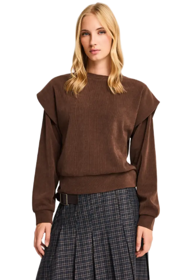 FunkyBuddha γυναικείο ριμπ φούτερ με layered shoulder panels FBL014-122-06-2