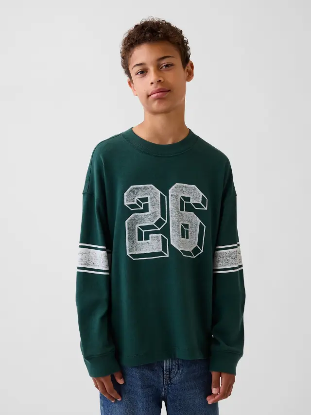 Παιδική Μπλούζα Heavyweight Oversized Γραμμής με Γραφικά Deep hunter