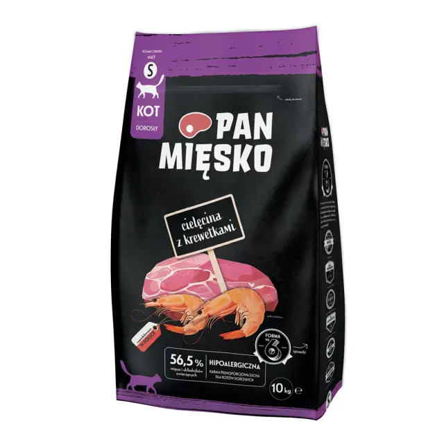 PAN MIĘSKO Veal with shrimps S - dry cat food - 10kg