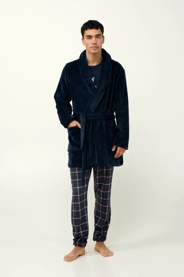 Fleece Μονόχρωμη Ανδρική Ρόμπα Vamp 23693 BLUE - XL