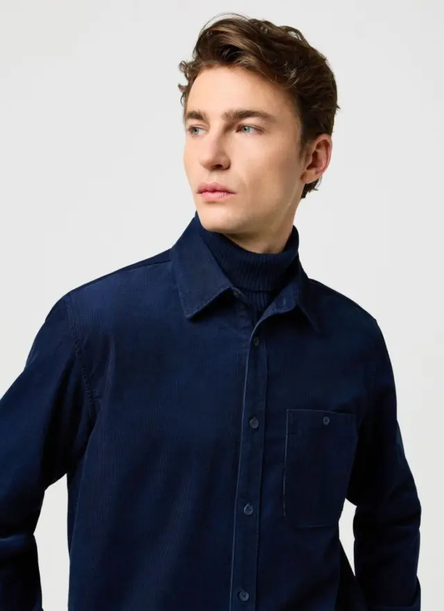 Wrangler Ανδρικό Πουκάμισο Κοτλέ 112371527 – Navy Blue - M 3