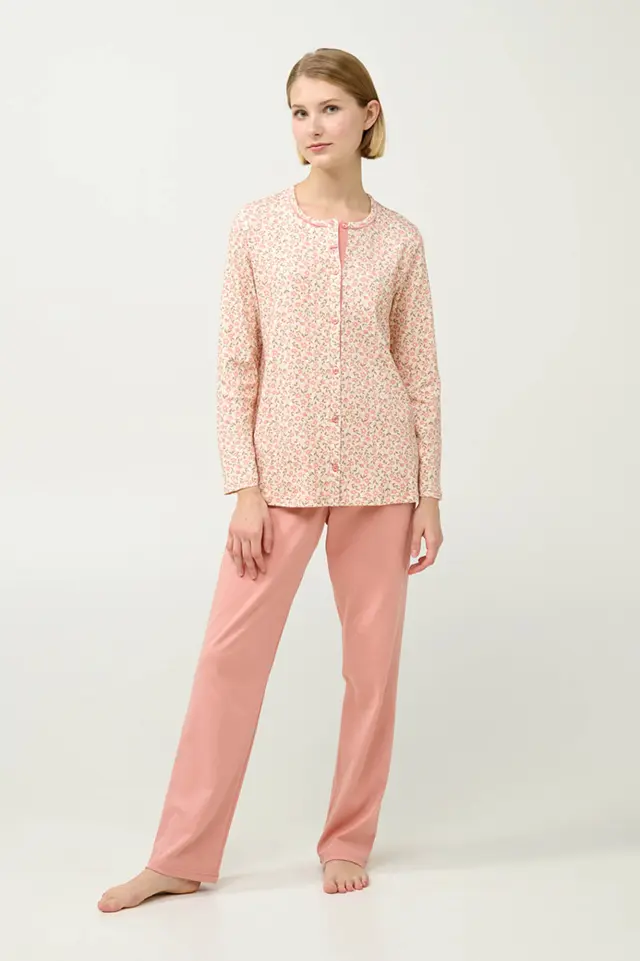 Γυναικεία Βαμβακερή Πυτζάμα Κουμπωτή Vamp 23332 PINK TAN