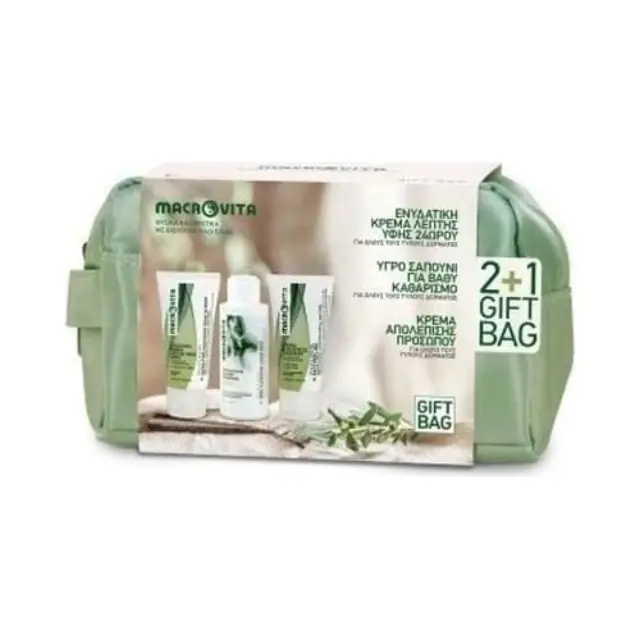 Macrovita Gift Bag Ενυδατική Κρέμα 24ωρου 50ml & Υγρό Σαπούνι Βαθύ Καθαρισμoύ 100ml & Κρέμα Απολέπισης Προσώπου 50ml
