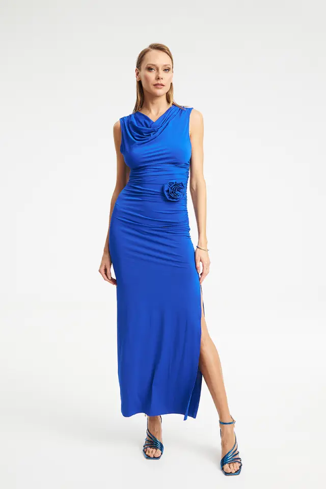 Maxi Φόρεμα με Draped Λαιμό & Λουλούδι NODELA DRESS - XS 2