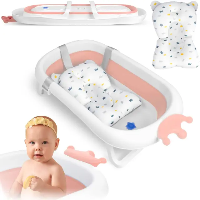 Ricokids Πτυσσόμενη μπανιέρα για μωρά με μαξιλάρι RK-280 σε χρώμα λευκό με Ροζ 82x50x21,5cm