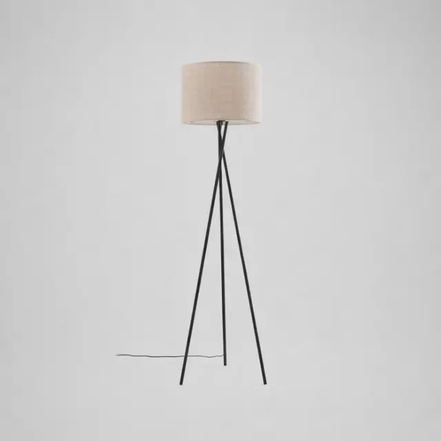 VenCore Elor Black - Μοντέρνο Επιδαπέδιο Φωτιστικό Μονόφωτο Μαύρο Αλουμίνιο και Μπεζ Καπέλο με Βάση-Ντουί 1xE27 - Φ40 x Υ160cm (6091-20019)