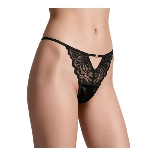 Milena Γυναικείο String Tanga με Δαντέλα & Strass, Χρώμα Μαύρο