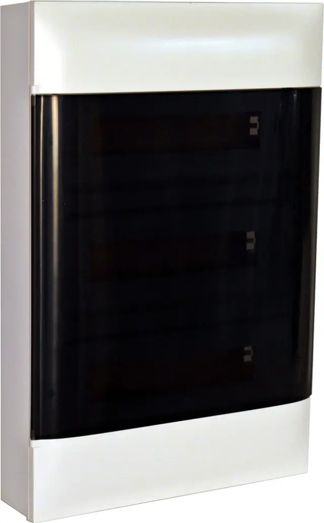LEGRAND 3X12M SURFACE CABINET SMOKED DOOR EARTH AND NEUTRAL TERMINAL BLOCK