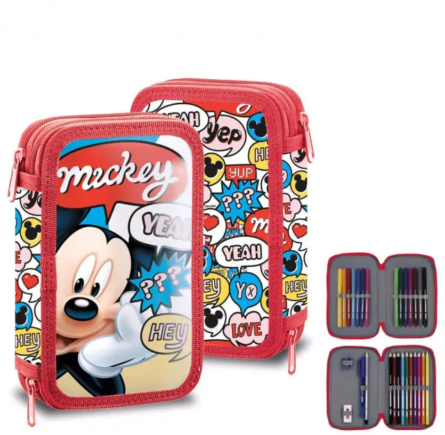 Disney Mickey γεμάτη κασετίνα μολυβιών με 2 επίπεδα 13 x 20 x 7 cm Κόκκινο