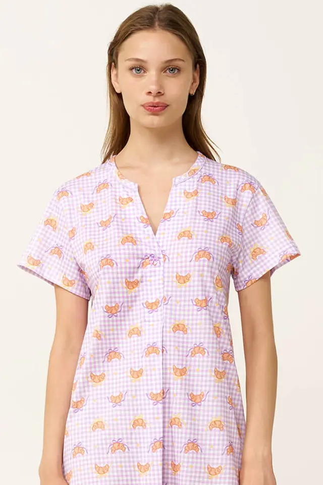 Βαμβακερό Νυχτικό με Πιέτα Vamp 24317 LILLA PASTEL 3