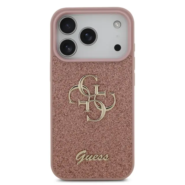 Guess PU Fixed Glitter 4G Metal Logo Case for iPhone 17 Pro Pink 3