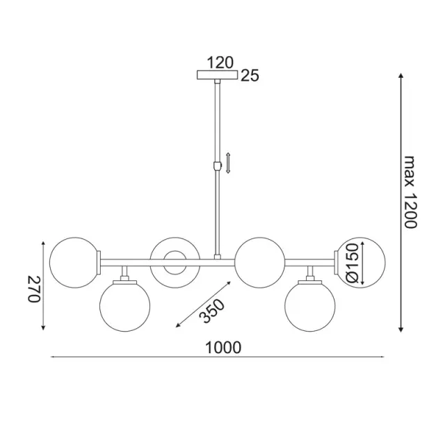ΚΡΕΜΑΣΤΟ Φ/Σ 6ΧΕ27 ΜΕΤΑΛΛΙΚΟ+ΟΠΑΛ ΓΥΑΛΙ 100X30XH100CM THETIS / V360506P 2