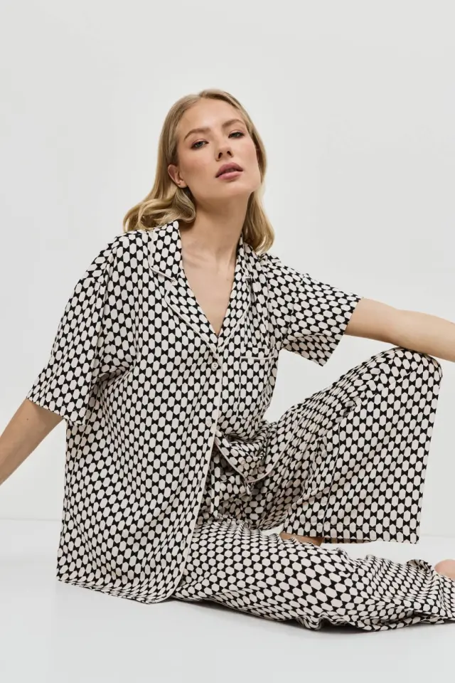 Aruelle Vesper Set Long Πιτζάμα Κοντομάνικη Με Κουμπιά Geometric - S 2