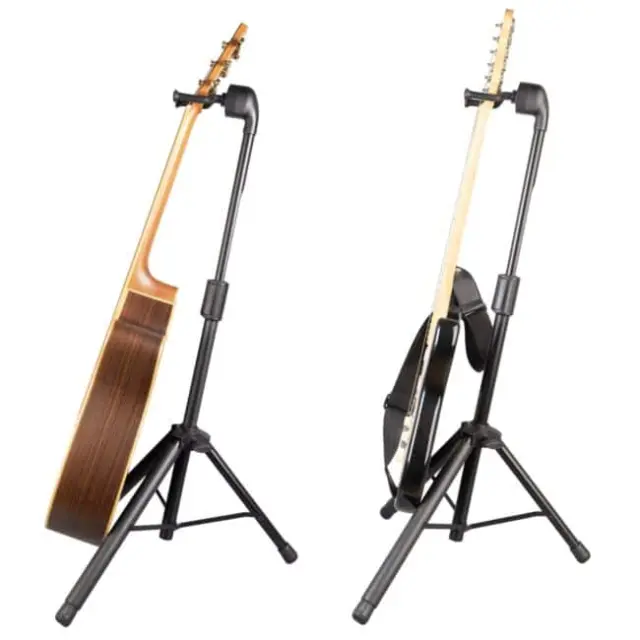 V-TONE DELUXE G1 adjustable folding steel black guitar stand yoke holder with gravity-activated arm lock 77-120 cm up to 10 kg