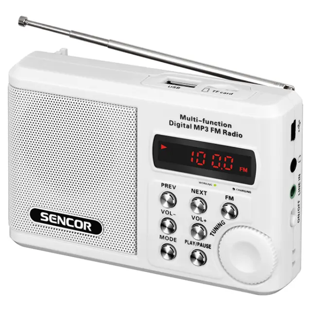 Φορητό Ραδιόφωνο FM/MW/SW με USB, Micro SD, MP3 3,5mm 2W Sencor SRD 215 W Λευκό