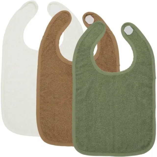 Meyco – Σετ 3 Βαμβακερές Σαλιάρες Offwhite/Toffee/Forest green