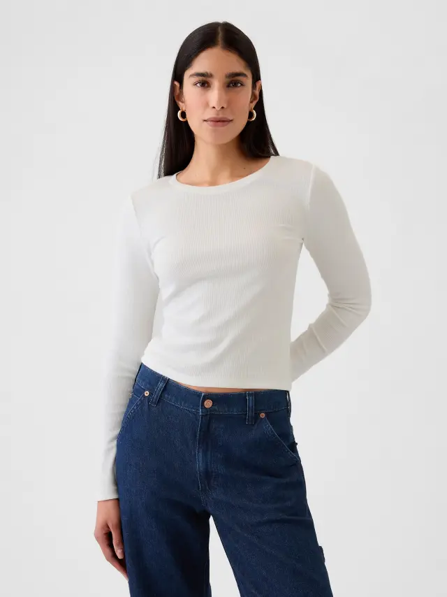 Modern Rib Cropped Μπλούζα New off white - XL