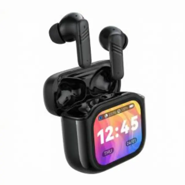 Bluetooth ακουστικά handsfree με τεχνολογία ακύρωσης θορύβου (ANC) και θήκη φόρτισης με οθόνη, σε μαύρο χρώμα 3