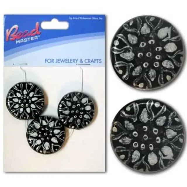 Χάντρα Γυάλινη Βαμμένη στο Χέρι - Black/Silver Coin 25mm - 3τεμ