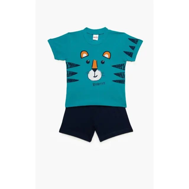 Πυτζάμα Βρεφική Καλοκαιρινή Minerva Tiger Roar Πετρόλ No 2 61945-779 2