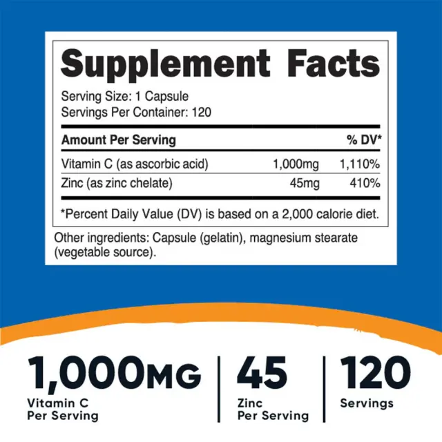 Nutricost Vitamin C (with Zinc) 1,000 mg 2