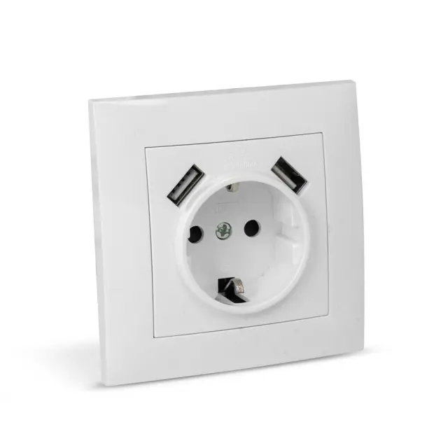 Entac Arnold Recessed wall socket earthed + 2 USB 2.1A (total) White 15.005.0109