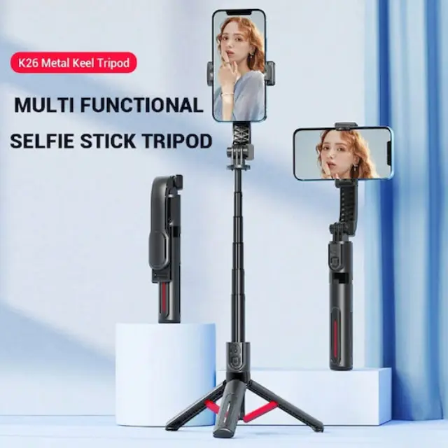 Selfie Stick Μεταλλικο K26 Τρίποδο Κινητού με Bluetooth εως 90cm με χειριστηριο Μαύρο 2