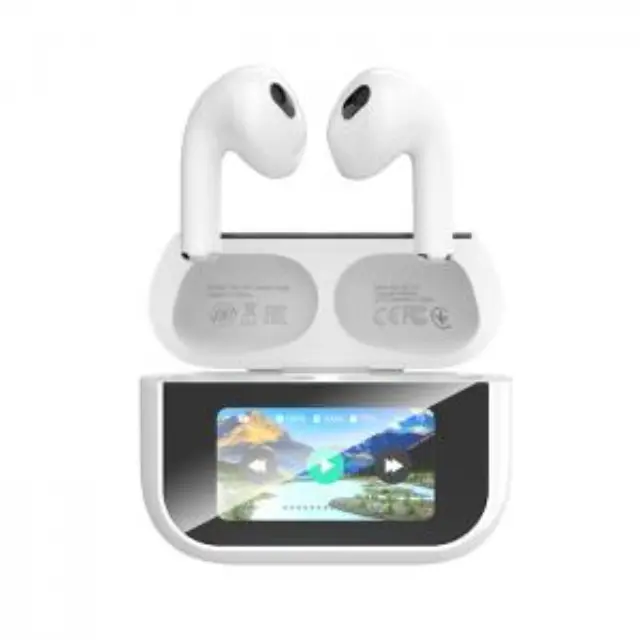 Bluetooth ακουστικά handsfree με θήκη φόρτισης και οθόνη, σε λευκό χρώμα 3