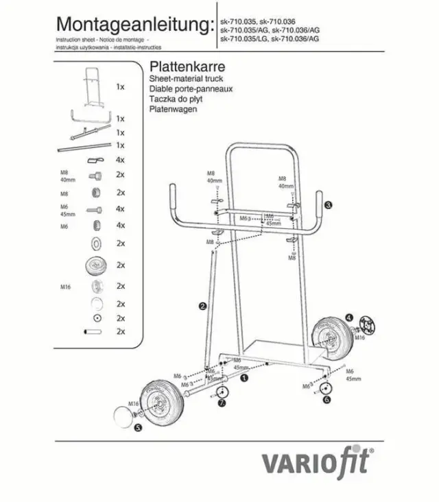 Variofit sk-710.036/AG Τρόλεϊ Μεταφοράς Πάνελ για Φορτίο Βάρους ως 250kg 2